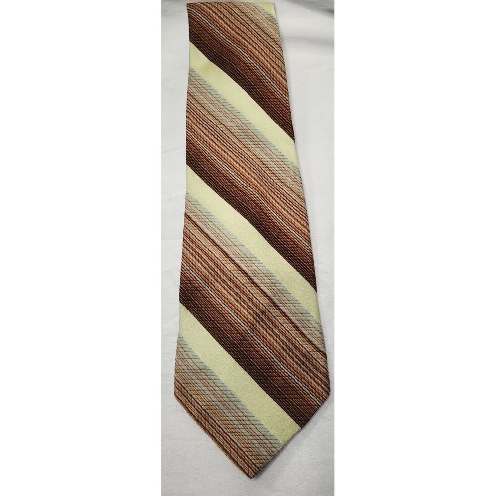 Vtg 70s National Shirt Shop Kipper Tie Brown Gold Stripe Dacron Polyester Wide